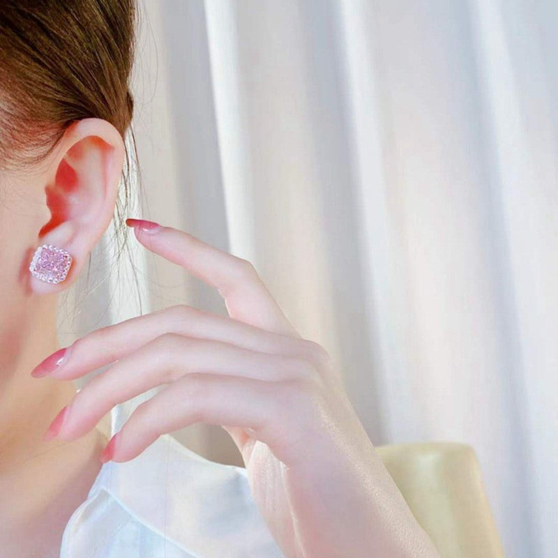 Artificial Gemstone Square Stud Earrings