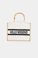 Fame Bamboo Handle Hello Weekend Tote Bag