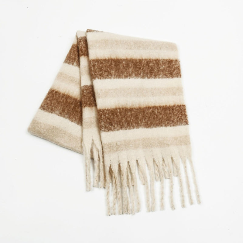 Fringe Contrast Striped Polyester Scarf