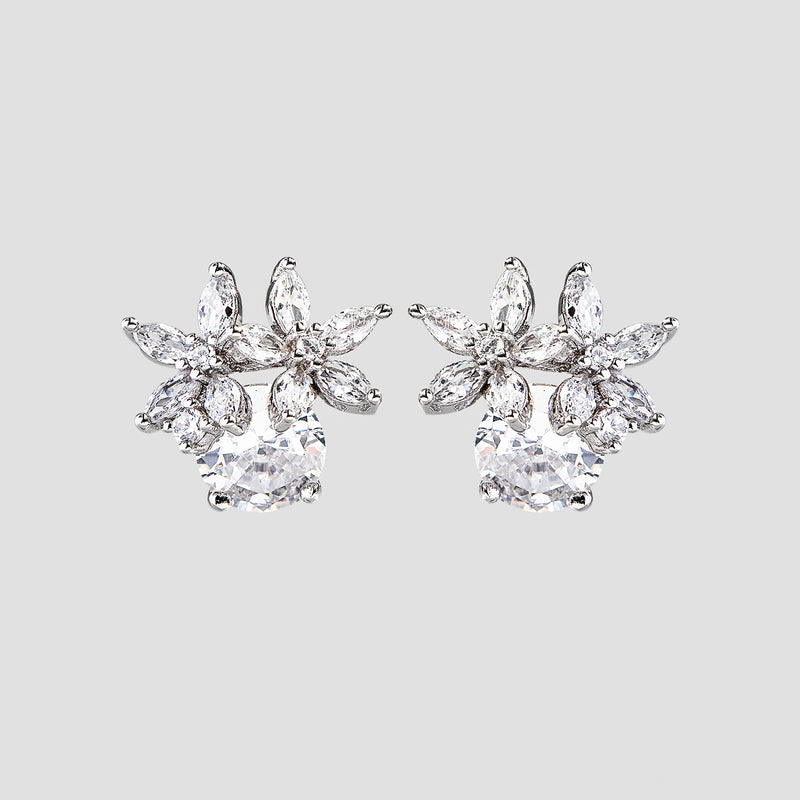 Zircon 925 Sterling Silver Flower Stud Earrings