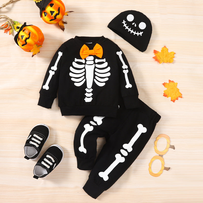 Skeleton Pattern Round Neck Sweatshirt and Bone Pattern Pants Set