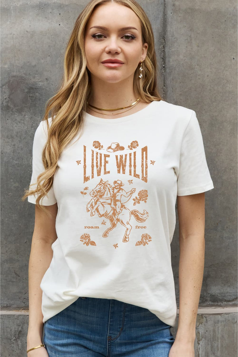 Simply Love Simply Love Full Size LIVE WILD ROAM FREE Graphic Cotton Tee