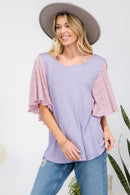 Celeste Full Size Contrast Eyelet Ruffle Sleeve Blouse