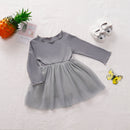 Girls Round Neck Ribbed Tulle Dress