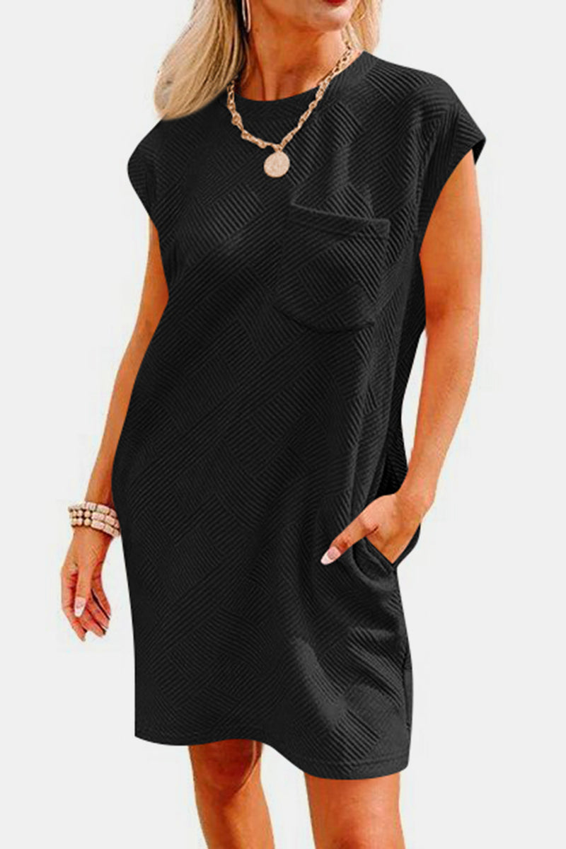 Textured Round Neck Cap Sleeve Dress