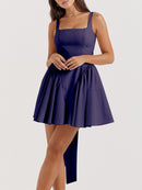 Backless Bow Detail Square Neck Mini Dress