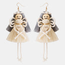 Wood Cotton Cord Brass Angel Dangle Earrings