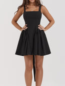 Backless Bow Detail Square Neck Mini Dress