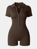 Collared Neck Short Sleeve Active Romper