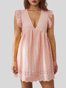 Ruffled Eyelet Cap Sleeve Mini Dress