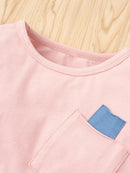 Round Neck Top and Contrast Pants Set