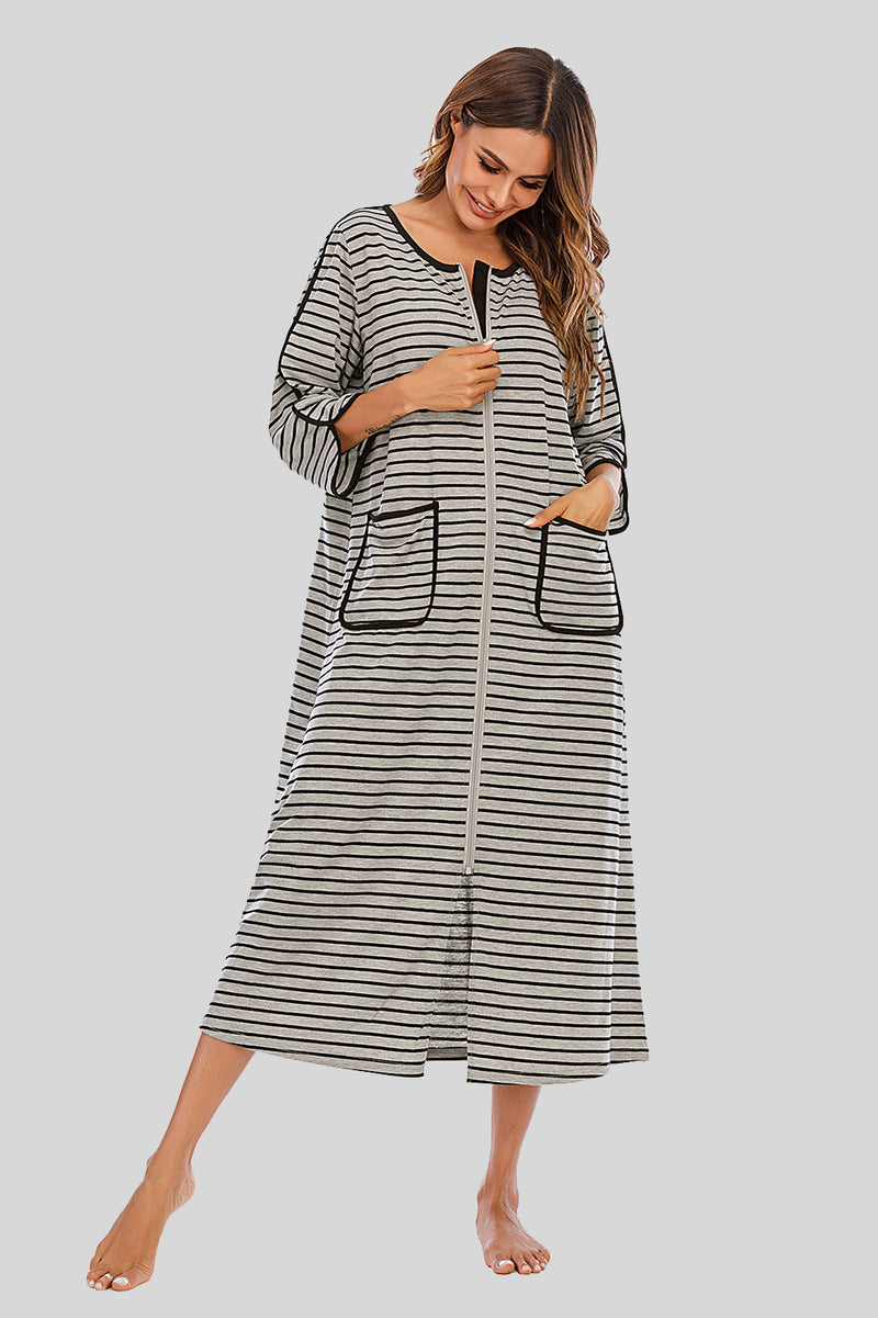 Round Neck Three-Quarter Sleeve Midi Night Dress