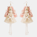Wood Cotton Cord Brass Angel Dangle Earrings