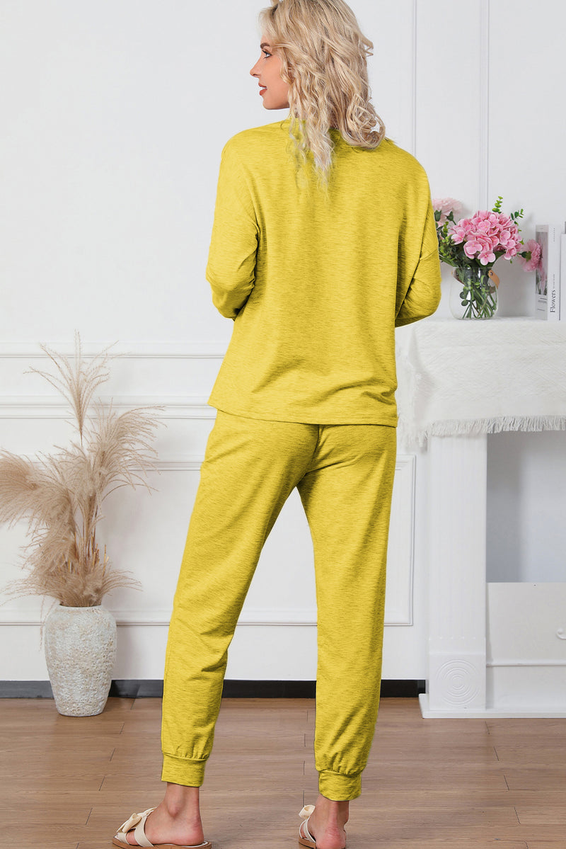 Round Neck Top and Drawstring Pants Lounge Set