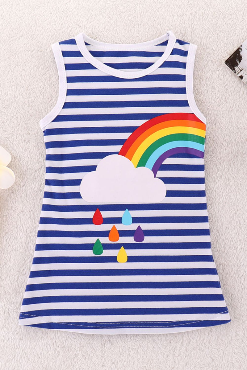 Girls Rainbow Graphic Striped Sleeveless Dress