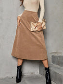 Solid High Waist Midi Skirt