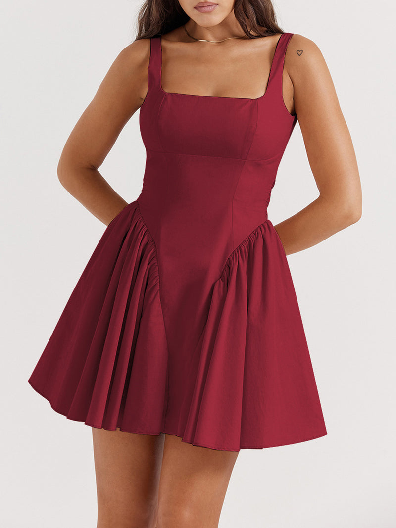 Backless Bow Detail Square Neck Mini Dress