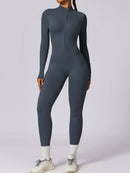 Zip Up Mock Neck Long Sleeve Jumpsuit
