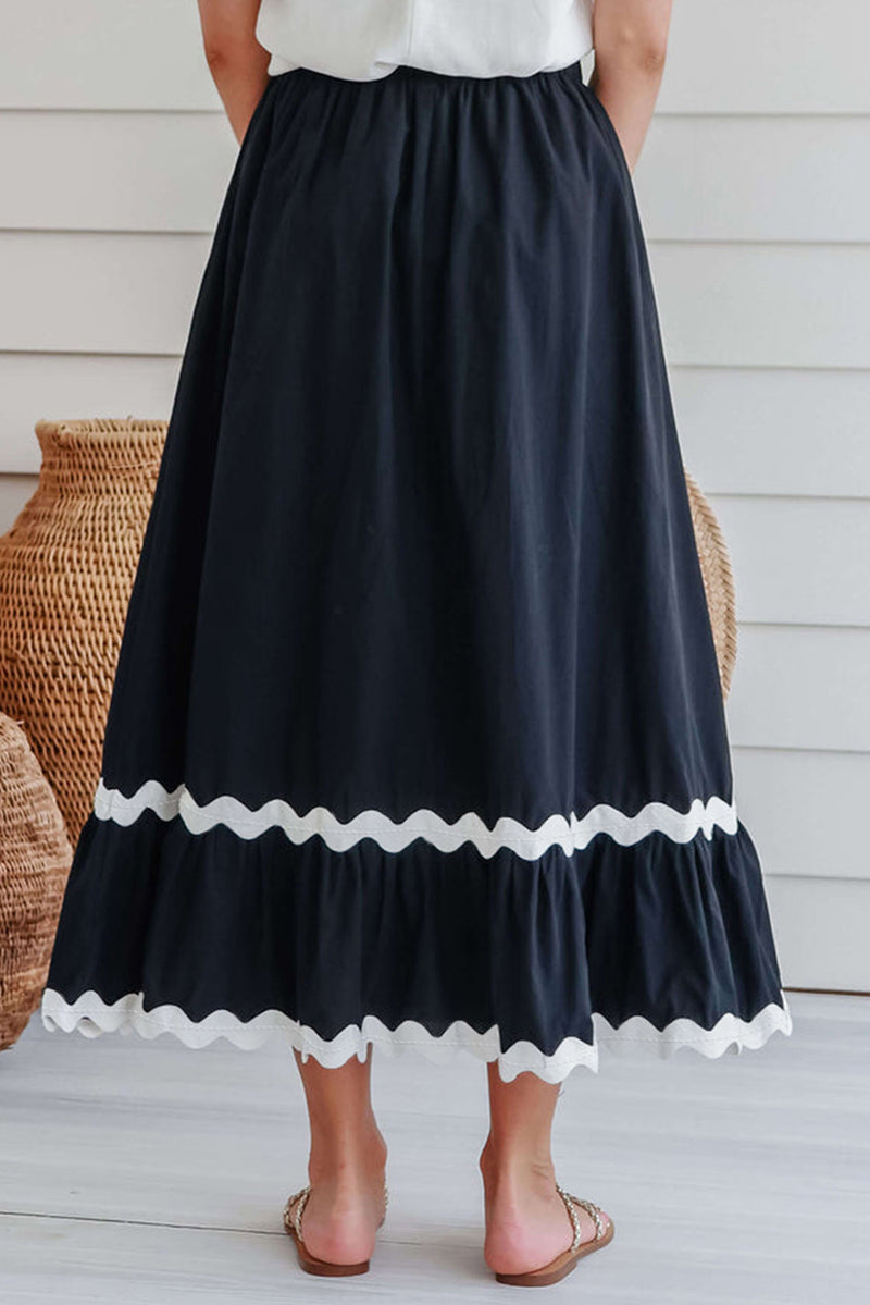 Contrast Trim Elastic Waist Skirt