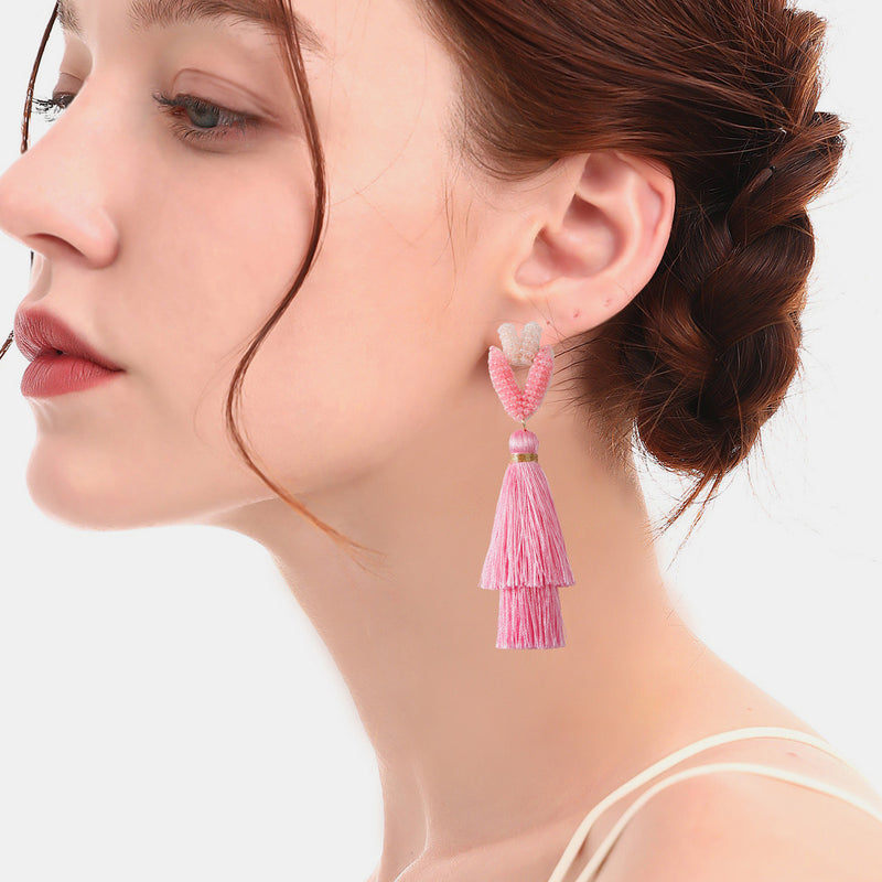 Tassel Bead Stainless Steel Dangle Earrings