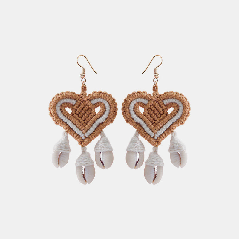 Cotton Thread Shell Heart Dangle Earrings