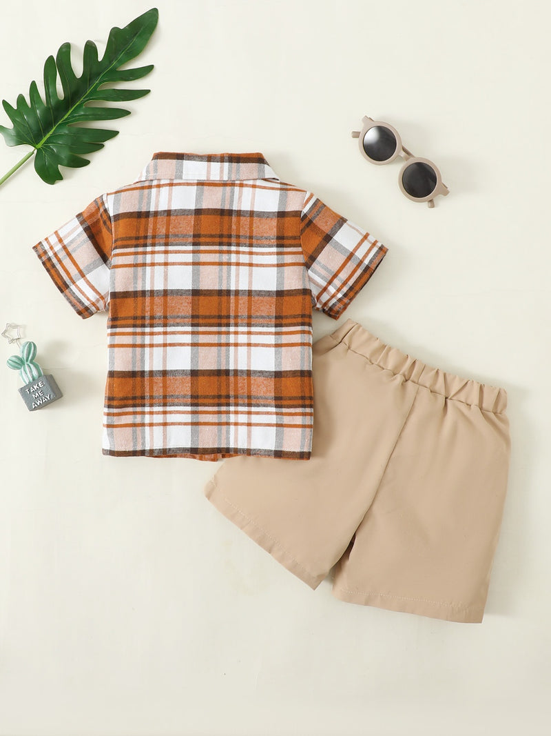 Plaid Pocketed Shirt and Shorts Set