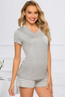 Striped Short Sleeve Top and Shorts Lounge Set