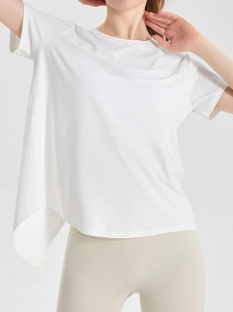 Slit Round Neck Short Sleeve Active T-Shirt