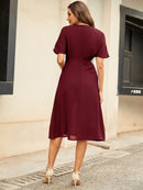 Round Neck Short Sleeve Midi Dress