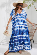 Slit Printed V-Neck Short Sleeve Cover Up