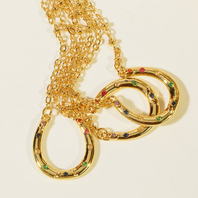 Inlaid Zircon 18K Gold-Plated U Shape Pendant Necklace
