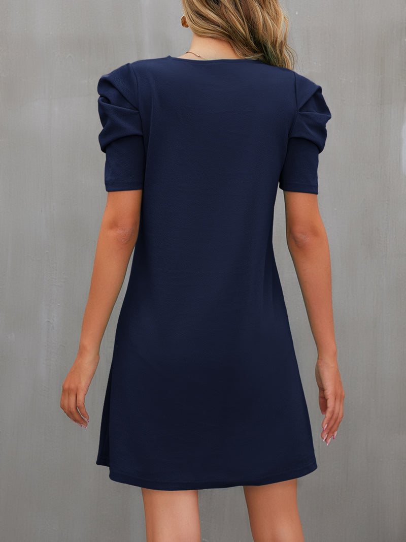 Round Neck Puff Sleeve Mini Dress