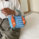 Contrast Woven Handbag with Ribbon