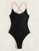 Tied Braided Strap Scoop Neck One-Piece Swimwear