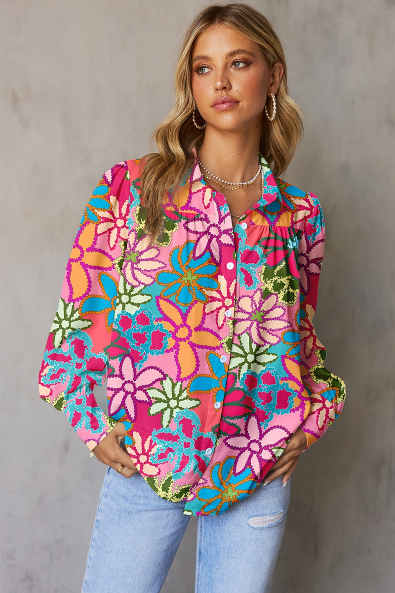 Printed Collared Neck Long Sleeve Shirt