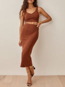 Wide Strap Top and High Waist Skirt Set