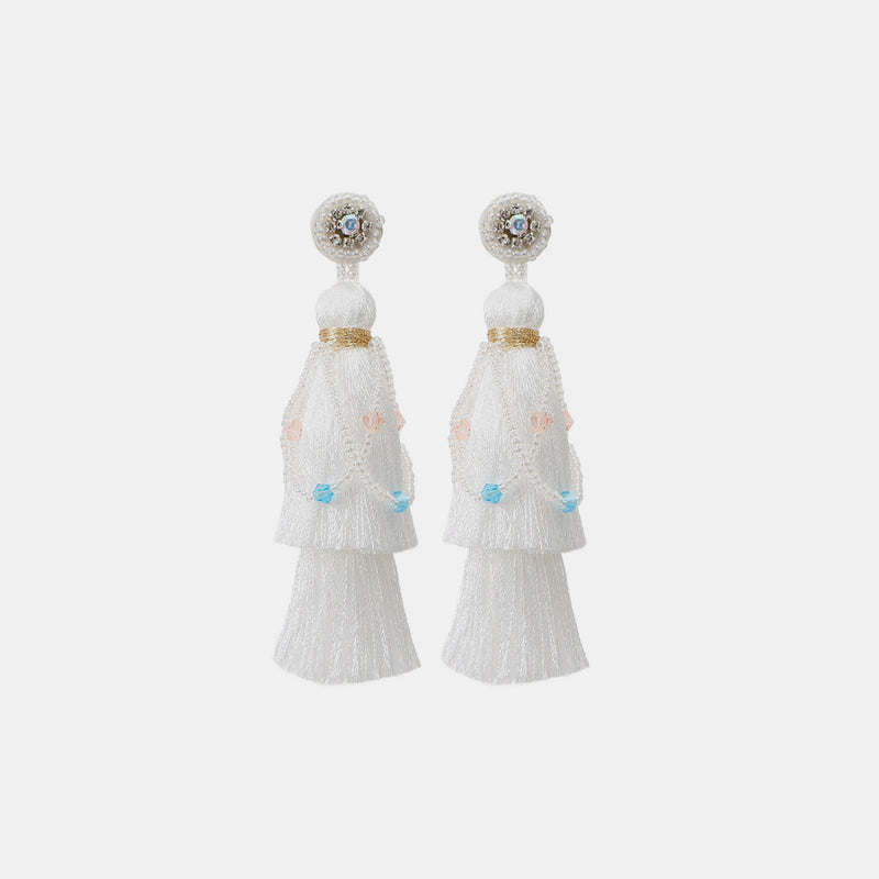 Layered Rice Bead Tassel Earrings