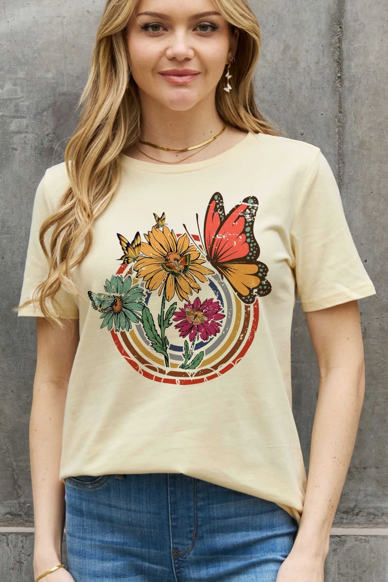 Simply Love Simply Love Full Size Flower & Butterfly Graphic Cotton Tee