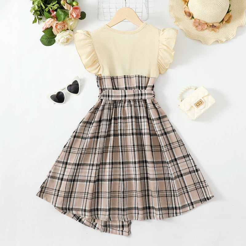 Plaid Round Neck Asymmetrical Dress