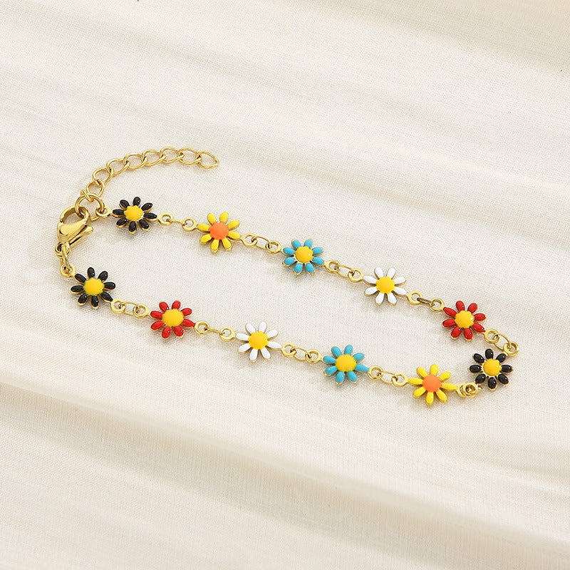 Flower & Cross Stainless Steel Bracelet