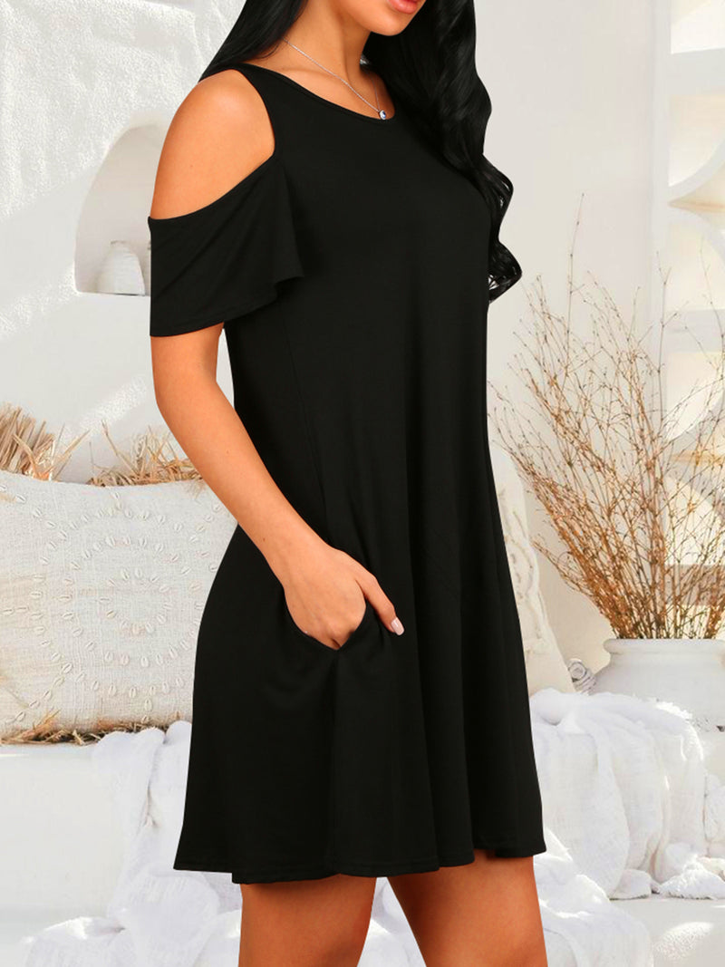 Round Neck Cold Shoulder Short Sleeve Dress