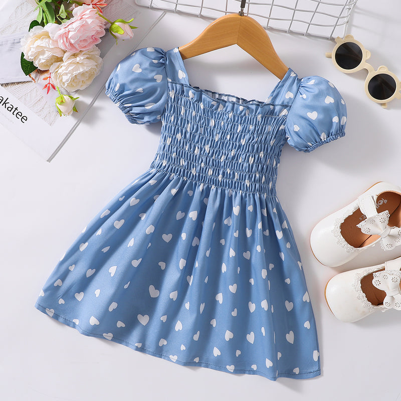 Printed Square Neck Smocked Dress