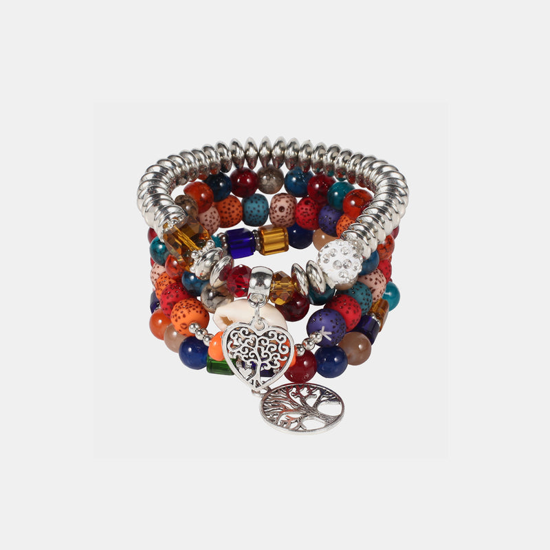 Silver-Plated Beaded Charm Bracelet