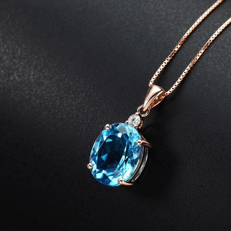 Rose Gold-Plated Artificial Gemstone Pendant Necklace