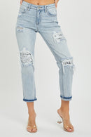 RISEN Mid-Rise Sequin Patched Jeans