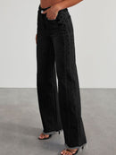 Raw Hem Wide Leg Jeans with Pockets