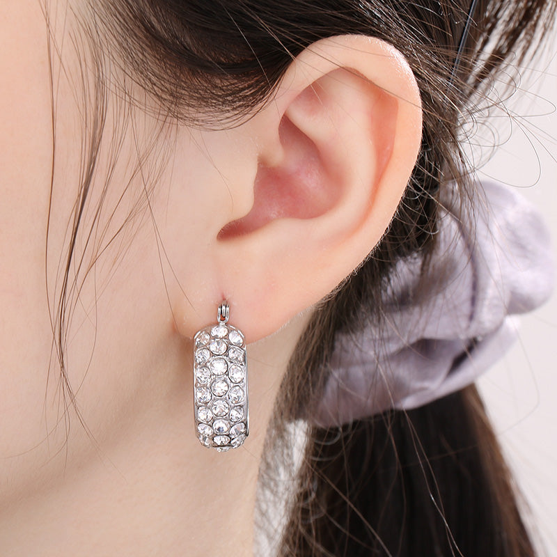 Titanium Steel Rhinestone Hoop Earrings