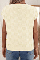 Pocketed Checkered Round Neck Knit Top
