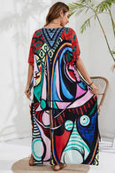 Slit Printed V-Neck Short Sleeve Cover Up