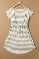 Tied Striped Cap Sleeve Dress